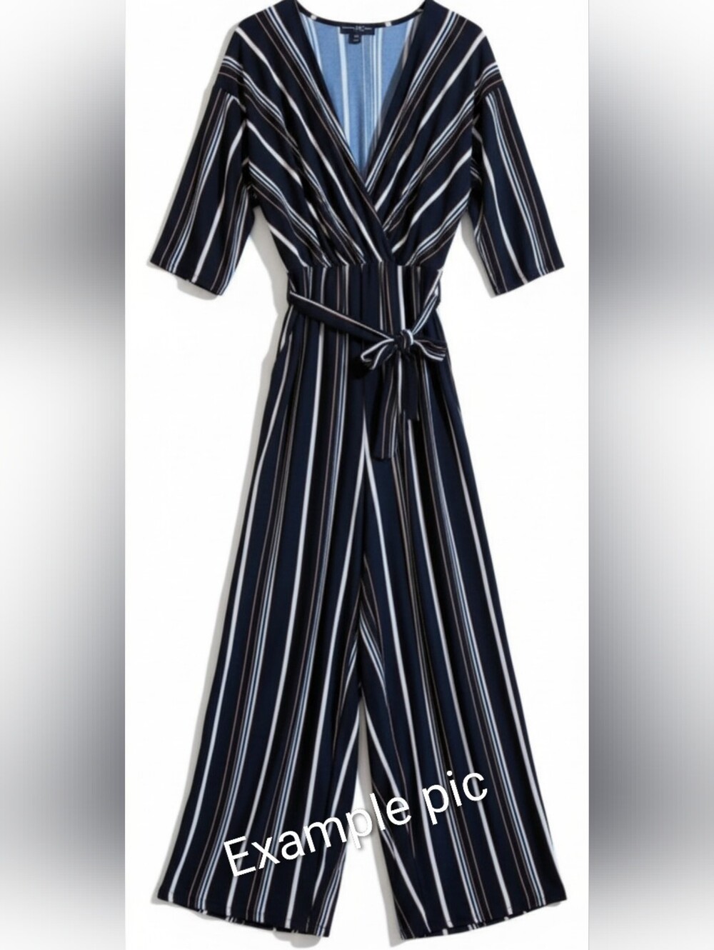 3/4 sleeve romper, jumpsuit size lg, black with stripes, EUC